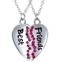 Zinc Alloy Puzzle Friendship Necklace with iron chain with 6cm extender chain Heart word best friend silver color plated oval chain & enamel & with rhinestone red nickel lead & cadmium free Length Approx 16.5 Inch  Sold By Bag