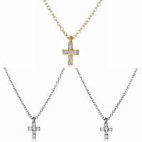 Zinc Alloy Jewelry Necklace with iron chain with 6cm extender chain Cross plated oval chain & with rhinestone nickel lead & cadmium free Length Approx 17 Inch Sold By Bag