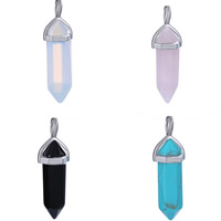 Gemstone Pendants Jewelry, Tibetan Style, with Gemstone, pendulum, platinum color plated, natural & different materials for choice, nickel, lead & cadmium free, 8x30mm, Hole:Approx 2-5mm, 3PCs/Bag, Sold By Bag