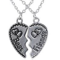Zinc Alloy Puzzle Friendship Necklace with iron chain with 6cm extender chain Heart word best friend silver color plated oval chain & enamel nickel lead & cadmium free Length Approx 18 Inch  Sold By Bag