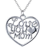 Tibetan Style Jewelry Necklace, with iron chain, Heart, I love mom, platinum color plated, Mother Day Jewelry & oval chain, nickel, lead & cadmium free, 30x25mm, Length:Approx 18.5 Inch, 3Strands/Bag, Sold By Bag