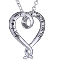 Zinc Alloy Jewelry Necklace with iron chain Heart silver color plated oval chain & with letter pattern & enamel nickel lead & cadmium free Length Approx 17 Inch Sold By Bag