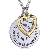 Zinc Alloy Jewelry Necklace with iron chain Flat Round plated oval chain & with letter pattern & enamel nickel lead & cadmium free 20mm Length Approx 17 Inch Sold By Bag