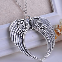 Tibetan Style Jewelry Necklace, with iron chain, with 5cm extender chain, Angel Wing, antique silver color plated, oval chain, nickel, lead & cadmium free, 73x69mm, Length:Approx 23.5 Inch, 3Strands/Bag, Sold By Bag