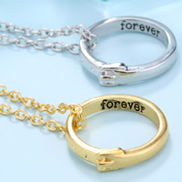 Tibetan Style Jewelry Necklace, with iron chain, with 5cm extender chain, Donut, word forever, plated, oval chain & with letter pattern & enamel, more colors for choice, nickel, lead & cadmium free, 3x22mm, Length:Approx 15.5 Inch, 3Strands/Bag, Sold By Bag