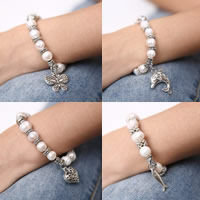 Freshwater Cultured Pearl Bracelet, Freshwater Pearl, with Tibetan Style, Potato, antique silver color plated, natural & charm bracelet & different styles for choice, white, 8-9mm, Sold Per Approx 7.5 Inch Strand