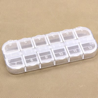 Pille boks, Plastic, Rektangel, gennemsigtig & 12-celler, klar, 130x50x15mm, Solgt af PC