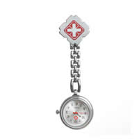 Nurse Watch, Tibetan Style, with Glass & Iron, Flat Round, platinum color plated, 10M waterproof & luminated & enamel, white, 26x90x8mm, Sold By PC