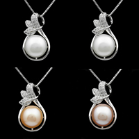 Freshwater Pearl Pendants, with Brass, Button, natural, micro pave cubic zirconia, more colors for choice, 11-12mm, Hole:Approx 3-7mm, Sold By PC