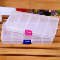 Jewelry Beads Container, Plastic, Rectangle, transparent & 15 cells, more colors for choice, 173x98x23mm, Sold By PC