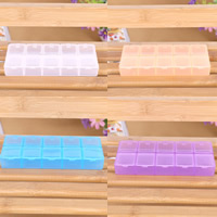 Pille boks, Plastic, Rektangel, gennemsigtig & 10 celler, flere farver til valg, 132x60x19mm, Solgt af PC