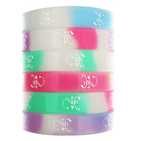 Silicone Bracelets, printing, luminated, mixed colors, 12mm, Length:Approx 6.5 Inch, 10Strands/Bag, Sold By Bag