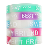 Silicone Bracelets, word best friend, printing, luminated, mixed colors, 12mm, Length:Approx 6.5 Inch, 10Strands/Bag, Sold By Bag