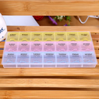 Pill Box Plastic Rectangle 21 cells & transparent multi-colored Sold By PC