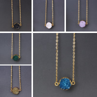 Druzy Necklace Quartz with Iron Flat Round gold color plated druzy style & oval chain 14-20mm Sold Per Approx 18 Inch Strand