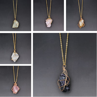 Quartz Necklace, with Iron, Nuggets, plated, oval chain, more colors for choice, 40x15mm, Sold Per Approx 18 Inch Strand