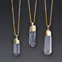 Clear Quartz Necklace, with Iron, pendulum, gold color plated, natural & twist oval chain, 10-16mmx25-55mm, Sold Per Approx 17.5 Inch Strand