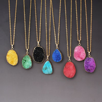 Druzy Necklace, Quartz, with Iron, with 5cm extender chain, Flat Oval, gold color plated, natural & druzy style & oval chain, more colors for choice, 18x27x10mm-22x33x14mm, Sold Per Approx 18 Inch Strand