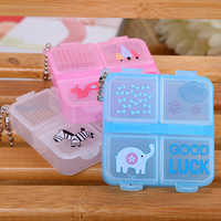 Plastic Pill Box with iron chain Square 4 cells & transparent Sold By PC