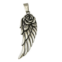 Stainless Steel Pendants, 316L Stainless Steel, Wing Shape, blacken, 21x59x6mm, Hole:Approx 4x9mm, 5PCs/Lot, Sold By Lot