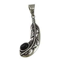 Stainless Steel Pendants, 316L Stainless Steel, with Black Agate, Feather, natural, blacken, 21x46x4mm, Hole:Approx 8x11mm, 5PCs/Lot, Sold By Lot