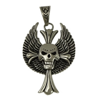 Stainless Steel Skull Pendants, 316L Stainless Steel, Halloween Jewelry Gift & blacken, 34x47x9mm, Hole:Approx 7.5x11mm, 5PCs/Lot, Sold By Lot