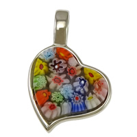 316L Stainless Steel, with Murano Millefiori Lampwork, Heart, original color, 23x35x8mm, Hole:Approx 6x8mm, 5PCs/Lot, Sold By Lot