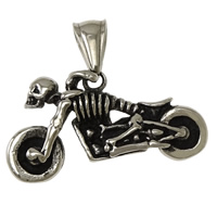 Stainless Steel Skull Pendants, 316L Stainless Steel, Skeleton, Halloween Jewelry Gift & blacken, 35x18x7mm, Hole:Approx 4x9mm, 5PCs/Lot, Sold By Lot