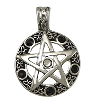 Stainless Steel Pendants, 316L Stainless Steel, pentagram, with rhinestone & blacken, 26x37x5mm, Hole:Approx 4x7mm, 5PCs/Lot, Sold By Lot