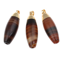 Lace Agate Pendants, with brass bail, Oval, gold color plated, natural, red, 14x43mm, Hole:Approx 5x6mm, 10PCs/Bag, Sold By Bag