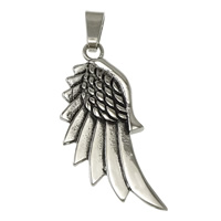 Stainless Steel Pendants, 316L Stainless Steel, Wing Shape, blacken, 25x52x5mm, Hole:Approx 5x10mm, 5PCs/Lot, Sold By Lot