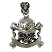 Stainless Steel Skull Pendants, 316L Stainless Steel, Halloween Jewelry Gift & with rhinestone & blacken, 38x42x22.50mm, Hole:Approx 6.5x11.5mm, 5PCs/Lot, Sold By Lot