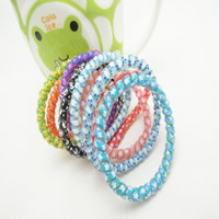 Phone Wire Hair Elastic, PVC Plastic, Donut, with flower pattern, mixed colors, 50x5mm, 100PCs/Bag, Sold By Bag