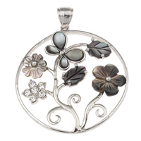 Natural Black Shell Pendants Zinc Alloy with Black Shell Flat Round platinum color plated with rhinestone nickel lead & cadmium free Approx Sold By Bag
