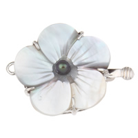 Shell Box Clasp Brass with Black Shell & Freshwater Pearl Flower platinum color plated natural & single-strand nickel lead & cadmium free Approx 2mm Sold By Bag
