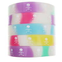 Silicone Bracelets printing with skull pattern & luminated mixed colors 12mm Length Approx 6.5 Inch Sold By Bag