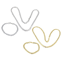 Refine Stainless Steel Jewelry Sets, bracelet & necklace, plated, curb chain, more colors for choice, 9x6x2mm, 9x6x2mm, Length:Approx 24 Inch, Approx 8 Inch, 10Sets/Lot, Sold By Lot
