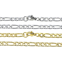 Stainless Steel Chain Necklace, plated, figaro chain, more colors for choice, 10x4.5x1mm, 7x4.5x1mm, Length:Approx 20 Inch, Sold By Lot