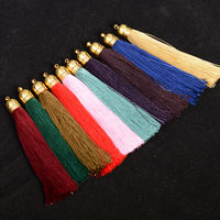 Polyester Tassel, med Kobber Coated Plastic, flere farver til valg, 90x10mm, 50pc'er/Bag, Solgt af Bag
