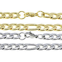 Stainless Steel Chain Necklace, plated, figaro chain, more colors for choice, 17x8.5x2mm, 12x8.5x2.5mm, Length:Approx 22 Inch, Sold By Lot