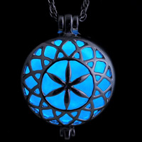 Luminated Necklace, Tibetan Style, with Fluorescent Powder Stone & iron chain, Flat Round, platinum color plated, rope chain, nickel, lead & cadmium free, 28x38mm, Length:Approx 24 Inch, 3Strands/Bag, Sold By Bag