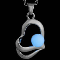 Luminated Necklace Zinc Alloy with Fluorescent Powder Stone & iron chain with 5cm extender chain Heart platinum color plated oval chain nickel lead & cadmium free Length Approx 17.5 Inch Sold By Bag