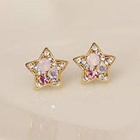 Zinc Alloy Stud Earring stainless steel post pin Star gold color plated with rhinestone nickel lead & cadmium free 13.5mm Sold By Pair