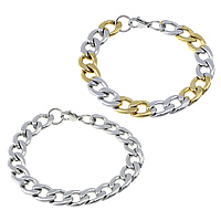 Stainless Steel Jewelry Bracelet, plated, curb chain, more colors for choice, 17x11.50x3mm, Length:Approx 8.5 Inch, 20Strands/Lot, Sold By Lot