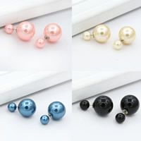 Double Faced Stud Earring, ABS Plastic Pearl, stainless steel post pin, Round, more colors for choice, 15mm, Sold By Pair