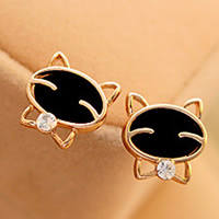 Zinc Alloy Stud Earring with Acrylic stainless steel post pin Cat gold color plated with rhinestone nickel lead & cadmium free 15mm Sold By Pair