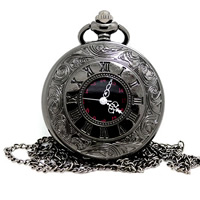 Mode Halskette Uhr, Zinklegierung, mit Eisenkette & Glas, flache Runde, metallschwarz plattiert, Twist oval, frei von Nickel, Blei & Kadmium, 45mm, verkauft per ca. 20 ZollInch Strang