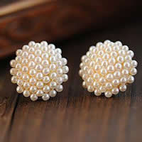 Zinc Alloy Stud Earring stainless steel post pin gold color plated with plastic pearl nickel lead & cadmium free 16mm Sold By Pair