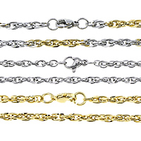 Rostfritt stål Nekclace Chain, ROSTFRITT STÅL, plated, Rope Chain, fler färger för val, 3mm, Längd Ca 20 inch, 20Strands/Lot, Säljs av Lot
