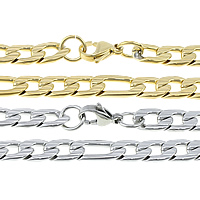 Stainless Steel Chain Necklace, plated, figaro chain, more colors for choice, 16x7.5x2mm, 12x7.5x2mm, Length:Approx 24 Inch, Sold By Lot